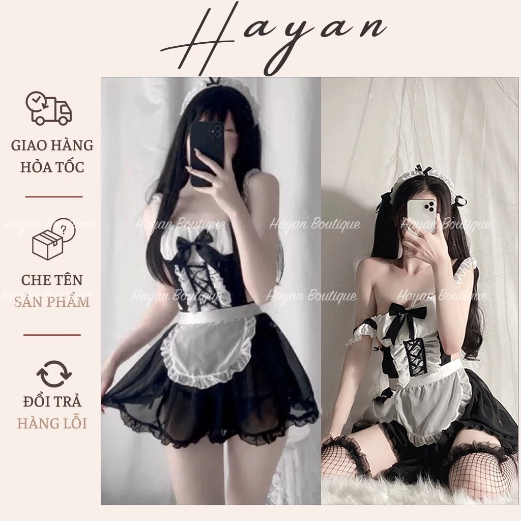 HT256 Đồ ngủ sexy cosplay hầu gái tặng CHÍP, Váy ngủ Cosplay sexy giúp việc gợi cảm HT256