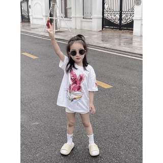 Áo thun bé gái in hình thỏ pinky rabbit ss 2023, áo phông cho bé và gia đình unisex tay lỡ ,kid_chous