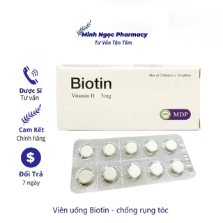 Viên uống Biotin bổ sung biotin và vitamin B5 chống rụng tóc, giúp tóc và móng chắc khoẻ, da trắng mịn - Hộp 20 viên