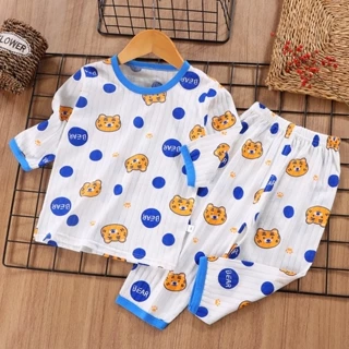 Bộ Đồ Ngủ Bằng Cotton Tay Ba Mảnh 80-150cm In Họa Tiết Dành Cho Trẻ Em