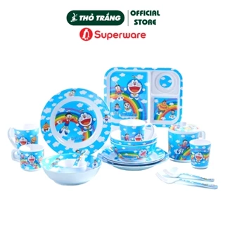 Bộ chén dĩa ăn dặm trẻ em hoa văn Doraemon Rainbow cao cấp thương hiệu Superware