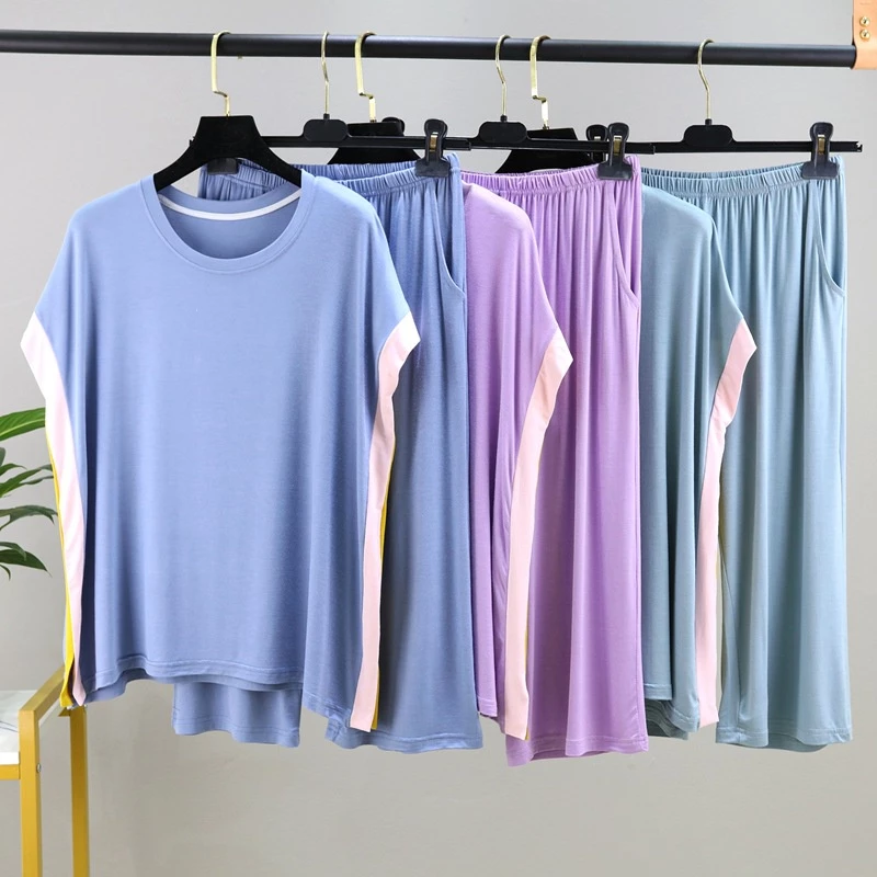 Phụ Nữ Modal Cotton Top Set Đồng Bằng Rời Bộ Đồ Ngủ Mùa Hè Không Tay Áo Thun Ngắn Đồ Ngủ Phù Hợp Với