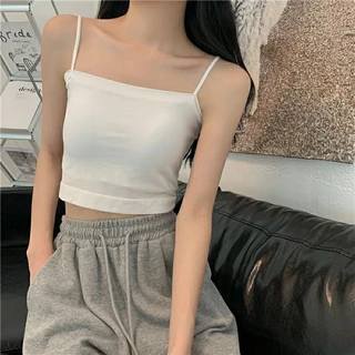 Áo hai dây croptop màu trắng chất thun tăm cúp ngực mặc trong áo blazer - Áo hai dây Minstore