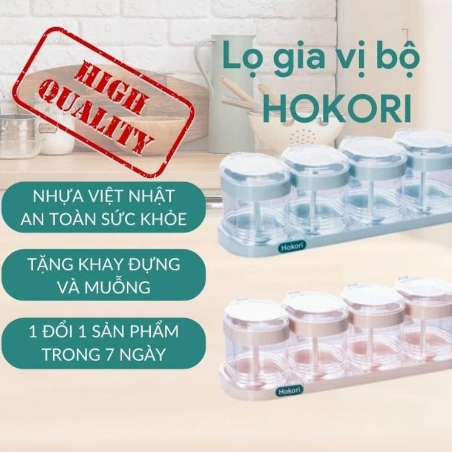 Set 4 Lọ Đựng Gia Vị Có Nắp Kèm Muỗng, Hũ Đựng Gia Vị Cao Cấp , Bộ Hũ Lọ Đựng Gia Vị Hokori- Darling Home