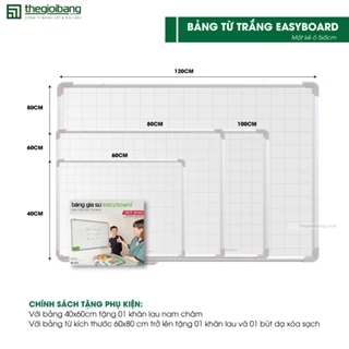 Bảng Từ Trắng Viết Bút Lông Easyboard Tân Hà - KThước 40x60, 60x80, 60x100, 80x120cm - Tặng Phụ Kiện