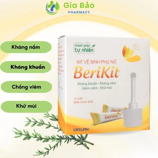 Muối vệ sinh phụ nữ BeriKit, dung dịch vệ sinh vùng kín kèm bộ thụt rửa âm đạo kháng khuẩn, khử mùi