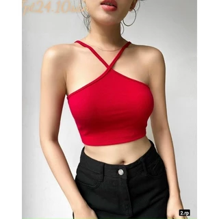 Áo thun cổ yếm , Áo 2 Dây Nữ Kiểu Yếm Chéo Dây Mảnh Dáng Croptop Chất Thun Tăm 💕💕💕💕Uk alohashop91