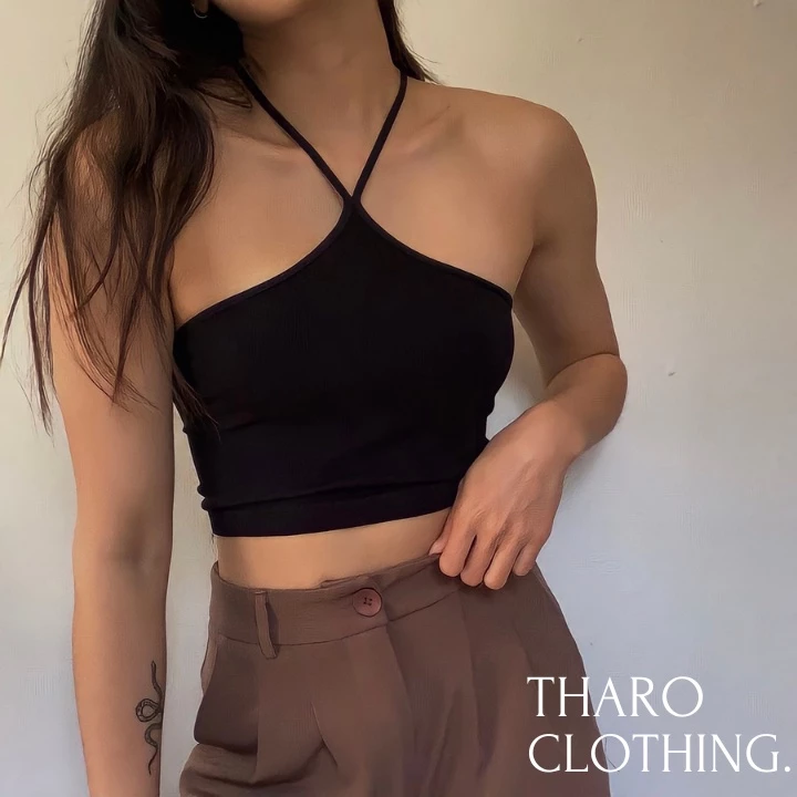 Áo Croptop Nữ Gân Tăm, Áo Cổ Yếm Dây Nhỏ - Tharo Clothing [AO00031]