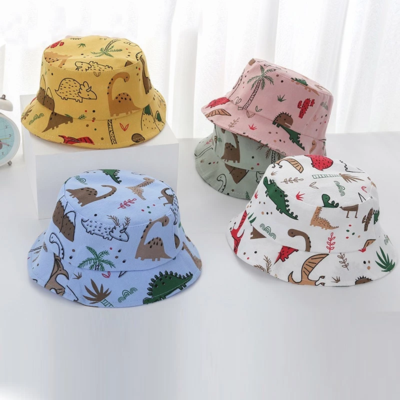 Nón Bucket Chất Liệu Cotton Mềm Thoáng Khí Họa Tiết Khủng Long Dễ Thương Cho Bé