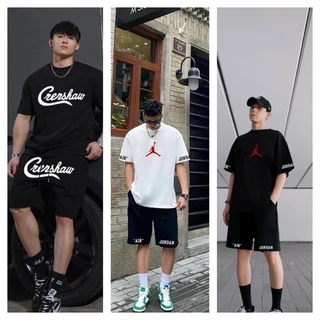 Bộ thể thao nam chữ crew jodan  aothun,teenshop  cotton thoáng mát co giãn năng động thời trang mùa hè BTT301