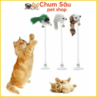 Chuột lò xo đế hít, đồ chơi cần câu tự tương tác cho mèo, đồ chơi cho thú cưng