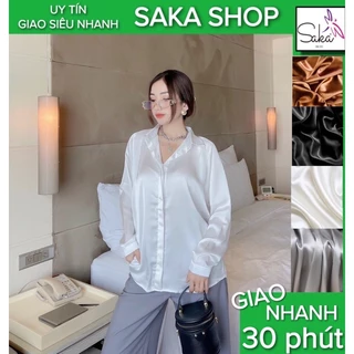 Áo sơ mi lụa nữ dài tay satin trơn màu công sở