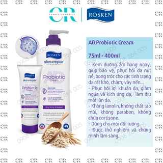 [CHÍNH HÃNG] Kem chăm sóc da dị ứng, chàm, vảy nến Rosken AD Probiotic cream 75mL & 400mL.