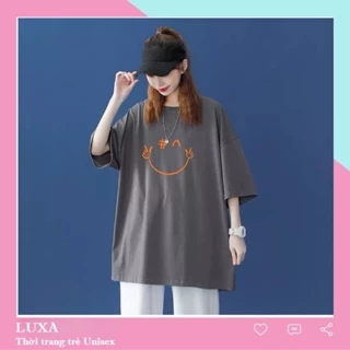 Áo thun tay lỡ unisex form rộng MẶT CƯỜI LUXA, Áo phông nam nữ ulzzang