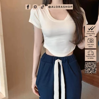 Áo phông đuôi tôm croptop chất cotton co giãn trắng, đen thời trang nữ Alora