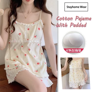 Bộ Đồ Ngủ Cotton Gồm Áo Hai Dây Và Quần Ngắn Có Đệm Mút Tháo Rời Được Mẫu Mới 2023 Baju Tidur Wanita Dành