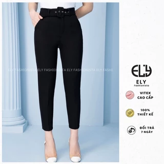 Quần tây nữ lưng cao công sở Ely fashion tặng đai khuyên lỗ kiểu quần baggy form đẹp màu đen đi học đi làm ELY226