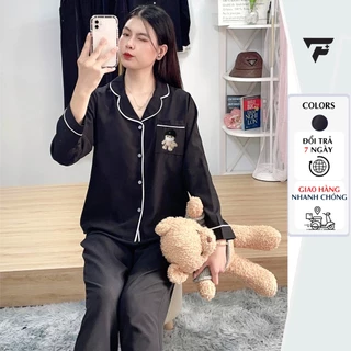 Bộ Pijama mặc ngủ mặc nhà P34 tay dài quần dài vải kate lụa in hình gấu cute FPLUS.PJM