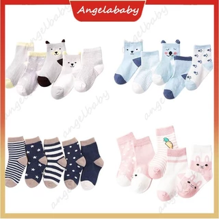 Set 5 Đôi Vớ Cotton Mềm Mại In Họa Tiết Hoạt Hình Dành Cho Các Bé 0-1-3-6 Tuổi (7-16cm)