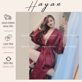 HT36 Áo choàng ngủ lụa sexy phối ren gợi cảm, áo choàng sexy quyến rũ HT36