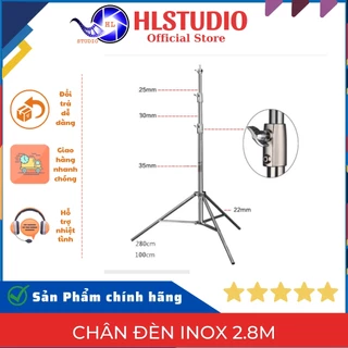 Chân đèn inox 100 – 280cm HL Studio, chất liệu inox chắc chắn, chịu tải cao, gấp gọn tiện lợi, dành cho đèn studio