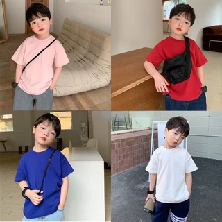 MNGRL Áo Thun Trơn Form Rộng Cổ Tròn Cotton Mềm Mát Hàn Quốc Cho Bé Gái Bé Trai