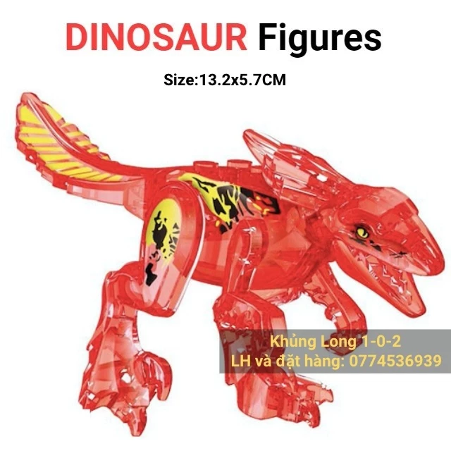 Đồ Chơi Khủng Long Lai 2023 Trong Suốt Dài 13.5cm x Cao 7cm Jurassic World Hãng Lele