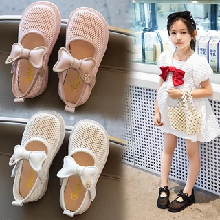 Giày Búp Bê Đế Mềm Màu Trơn Phối Lưới Đính Nơ Xinh Xắn Cho Bé Gái Size 23-36