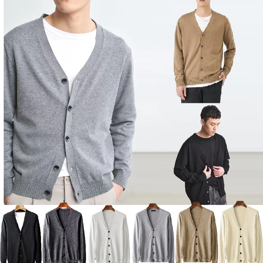 Áo Len Nam Thu Đông Kaki Len Cardigan Thoải Mái Thời Trang Dệt Kim Cardigan Hợp Thời Trang Thường Ngày