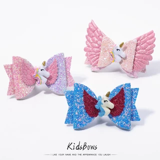 Set 2 kẹp tóc KIDSBOWS kiểu kỳ lân hoạt hình 3.4 inch dành cho bé gái