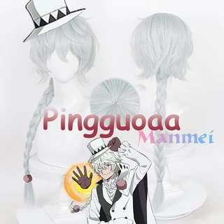 Manmei Anime Bungou Stray Dogs Nikolai Gogol Cosplay Wig 80cm Long Braided Light Silver Cyan Wigs Heat Resistant Synthetic Hair