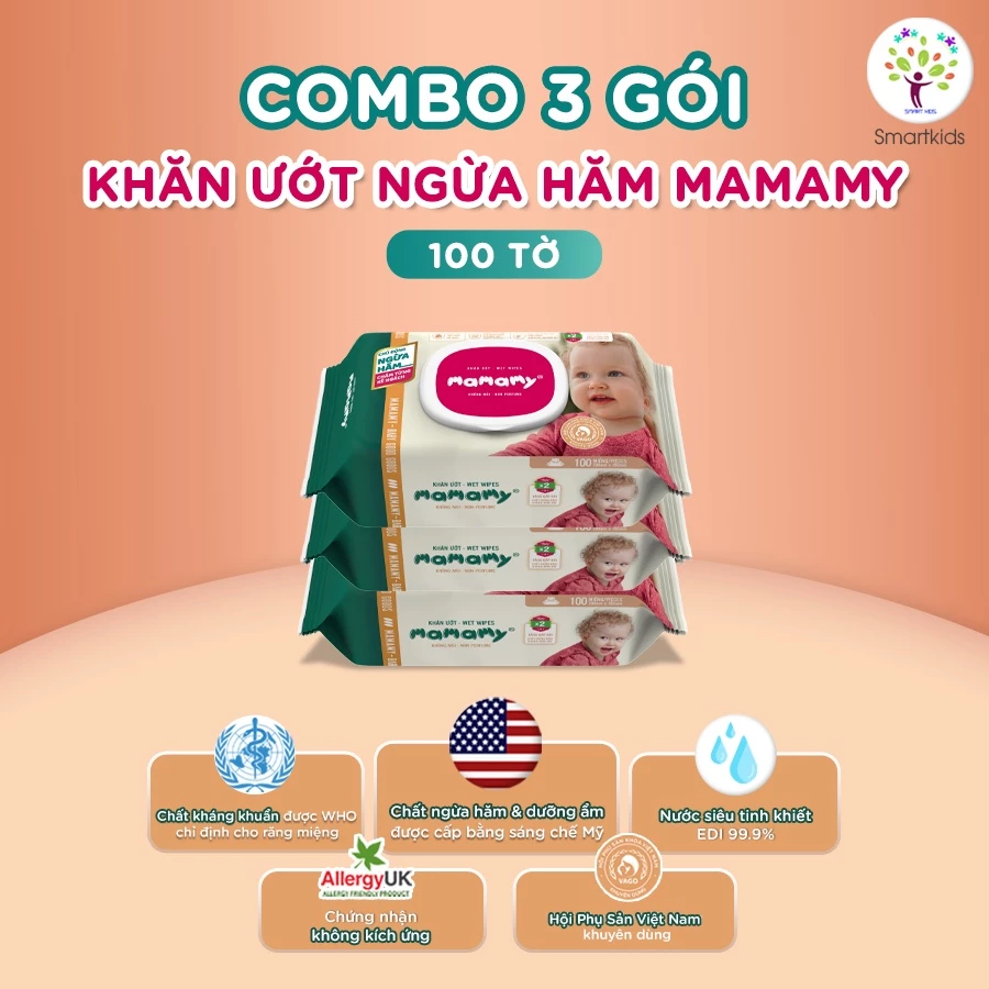 Combo Khăn Ướt Mamamy 100 Tờ, Nắp Không Mùi