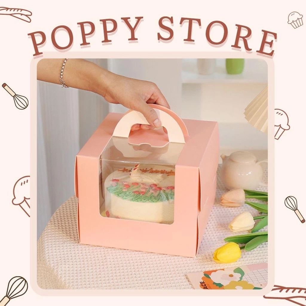 Hộp đựng bánh kem, bánh sinh nhật, tặng kèm đế, kích thước 21x21*17cm, màu sắc pastel - POPPY STORE