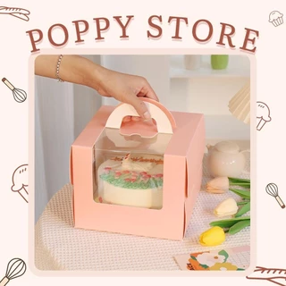 Hộp đựng bánh kem, bánh sinh nhật, tặng kèm đế, kích thước 21x21*17cm, màu sắc pastel - POPPY STORE