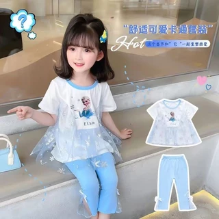 [Ml] 90-140cm Bộ đồ mùa hè cho bé gái Phong cách mới Quần áo trẻ em Áo thun ngắn tay trẻ em Trung nhỏ Thời trang trẻ em đáy Top Hợp thời trang