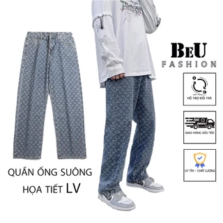 Quần Baggy LV Ống Suông Nam Streetwear - Quần Jeans Bò Cao Cấp Loại 1 Ống Rộng Không Phai Màu - BeU Fashion