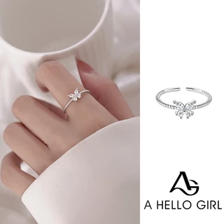 Ahellogirl Nhẫn Mạ Bạc 925 Hình Bướm Đính Đá Đơn Giản Thời Trang Dành Cho Nữ