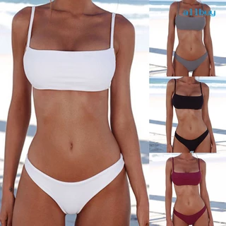 Bộ Đồ Bơi Bikini Hai Mảnh Có Đệm Nâng Ngực Màu Trơn Dành Cho Nữ