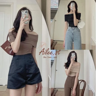 Áo trễ bẹt vai ngang bản to nữ thun tăm croptop áo ống ngắn tay freesize Ailee.st AO NU 0010P1