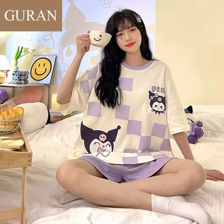 Bộ đồ ngủ FDS gdsa ngắn tay vải cotton họa tiết Kuromi thời trang mùa hè dễ thương cho nữ