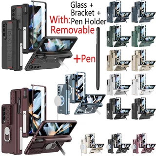 Fold543 Ốp lưng Samsung Galaxy Z Fold 4 5G ốp điện thoại + S Pen ZFold 3 ốp ZFold 4 case W22 W23 F9260 F9360 casing Folder 4 Bao Da Điện Thoại Nắp Gập Tích Hợp Ngăn Đựng Bút Và Giá Đỡ Có Thể Tháo Rời Ngăn Cho ZFold4 ZFold3