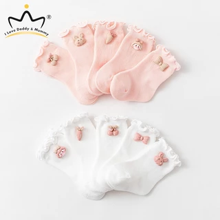 Vớ Cotton Mỏng Thoáng Khí Phối Ren Họa Tiết Hoạt Hình Dễ Thương Cho Bé Gái