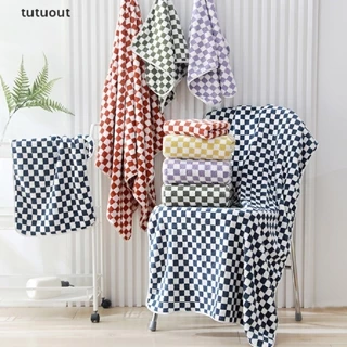 Khăn Tắm Cotton Dài Kẻ Sọc Caro Mềm Mại Thấm Hút Tốt Thân Thiện Với Làn Da