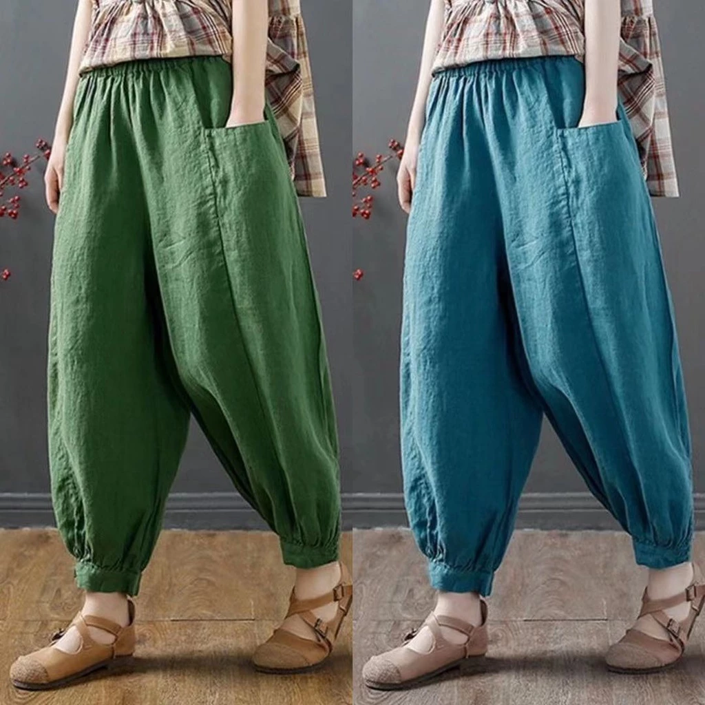 Quần Dài 100% Cotton Linen Dài Đến Mắt Cá Chân Phong Cách Mới Mùa Hè Cho Nữ Có Size Lớn