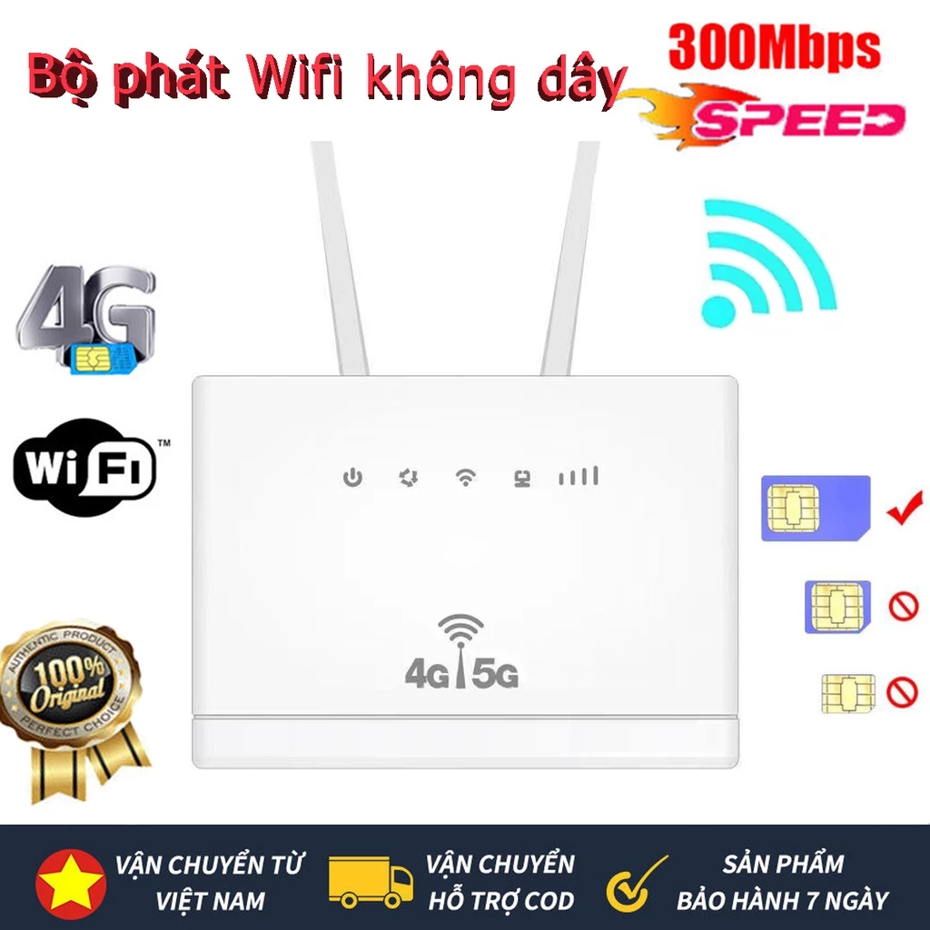 Lắp thẻ SIM để sử dụng WIFI,Bộ Phát Wifi Từ Sim 4g/5g LTE 4G CPE tốc độ 300Mbps 3 Cổng Lan , Kết Nối 32 Thiết Bị,