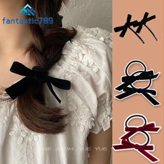 Fantastic789 Vintage Cute Minimalist 1PC Red Black Velvet Hair Bow Scrunchies for Women Girls Side Hairpin Lovely Bowknot Hair Ties Ponytail Holder Stylish Hair Accessories