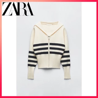 Zara quần áo nữ mới ve áo khoác dệt kim sọc dài tay