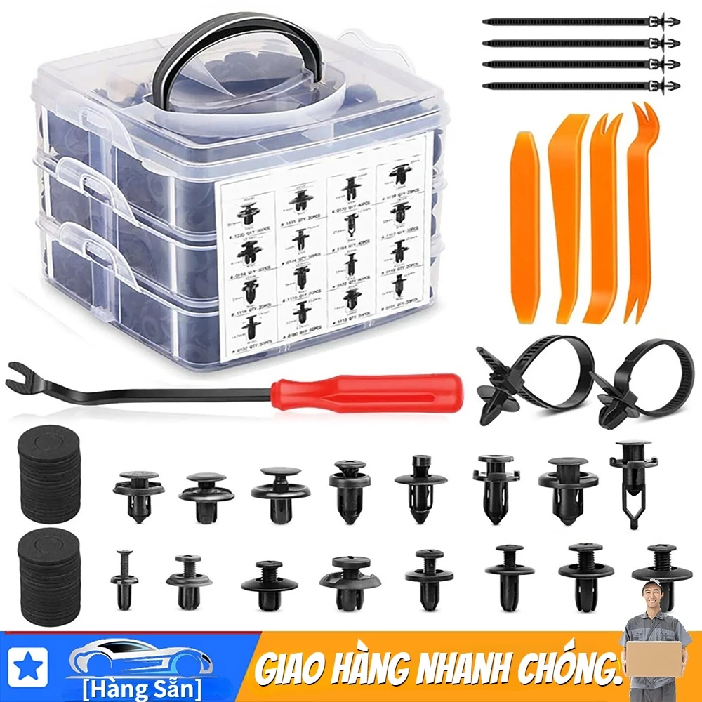 [ Giao hàng nhanh chóng ] Ốc vít nhựa ô tô, cản xe 750PCS cố định đinh tán nhựa, kẹp nhựa ô tô