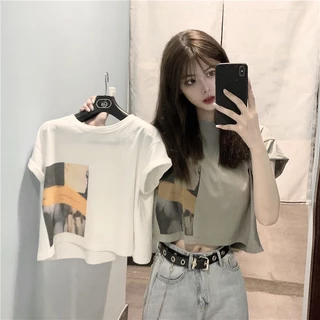 Áo Thun Crop Top Phong Cách Hàn ngắn Quốc gợi cảm mỏng Thời Trang Mùa Hè