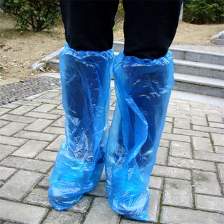 Disposable Shoe Covers Blue Rain Shoes and Boots Cover Plastic Long Shoe Cover